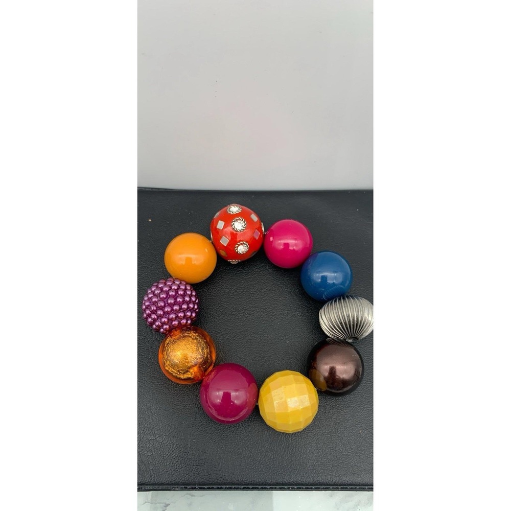 Chunky Beautiful Colors And Acrylic Beaded Stretch Bangle Bracelet Unique